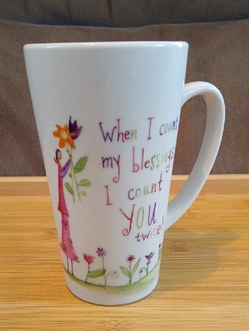 NATURAL LIFE Pink Floral Woman Ceramic Cup with Whimsical Illustration